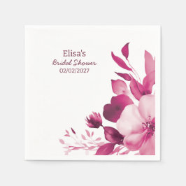 ピンク開花水彩カスタムブライダルシャワー スタンダードカクテルナプキン