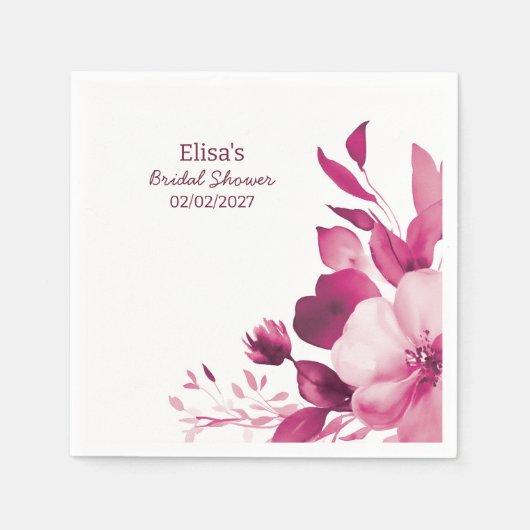 ピンク開花水彩カスタムブライダルシャワー スタンダードカクテルナプキン (正面)
