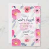 ピンク開花水彩花模様イースターランチ 招待状 (正面)