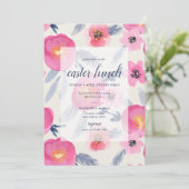 ピンク開花水彩花模様イースターランチ 招待状 (スタンド正面)