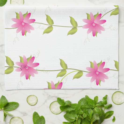 ピンク開花 キッチンタオル (折り畳み)