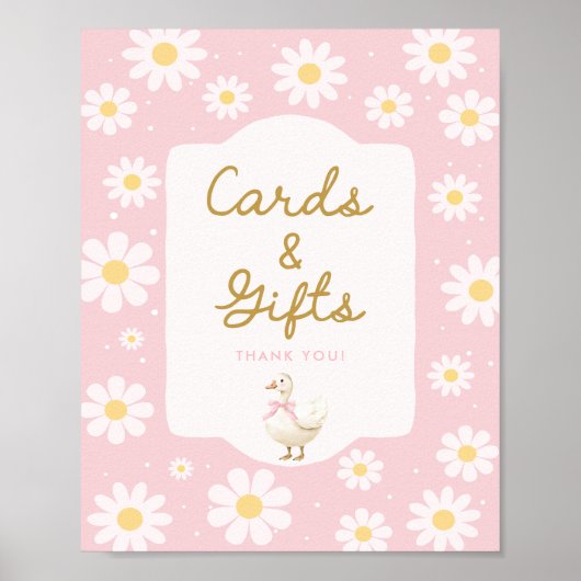ピンク間抜けのガチョウとデイジーのカードとギフト ポスター (正面)