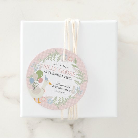 ピンク間抜けガチョウフローラギンガムベビーシャワーの好意 フェイバータグ (インサイチュ)