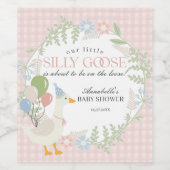 ピンク間抜けガチョウフローラギンガムベビーシャワーの好意 ワインラベル (シングルラベル)