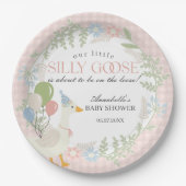 ピンク間抜けガチョウフローラギンガムベビーシャワー ペーパープレート (正面)