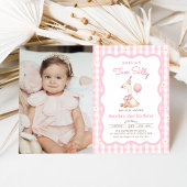 ピンク間抜けグースデイジージンガム2nd誕生日フォト 招待状