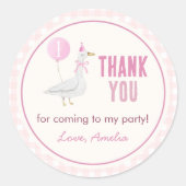 ピンク間抜けグースバルーンガール誕生日 ラウンドシール (正面)