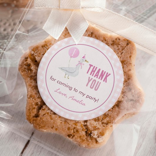 ピンク間抜けグースバルーンガール誕生日 ラウンドシール