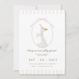 ピンク間抜けグースファースト誕生日招待状 招待状