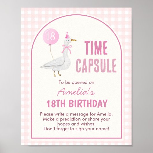 ピンク間抜けグース誕生日タイムカプセル記号 ポスター (正面)
