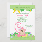 ピンク間抜けモンキージャングルガール赤ちゃんシャワー5x7 招待状 (正面)