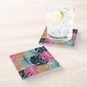 ピンク離れとブルーのトロピカルパーム | ガラスコースター (アングル)