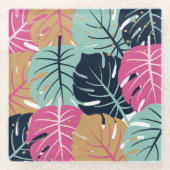 ピンク離れとブルーのトロピカルパーム | ガラスコースター (正面)