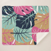 ピンク離れとブルーのトロピカルパーム | 居心地の良い シェルパブランケット (正面(横))