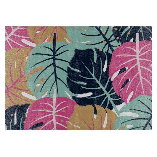 ピンク離れとブルーのトロピカルパーム | 装飾的 カッティングボード (正面)