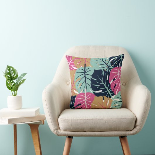 ピンク離れとブルーのトロピカルパーム | 装飾的 クッション (椅子)