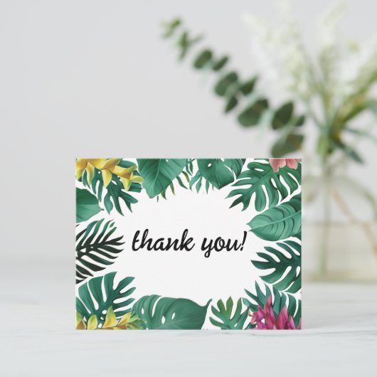 ピンク離れと黄色の熱帯花を持つジャングルの花 ポストカード (スタンド正面)