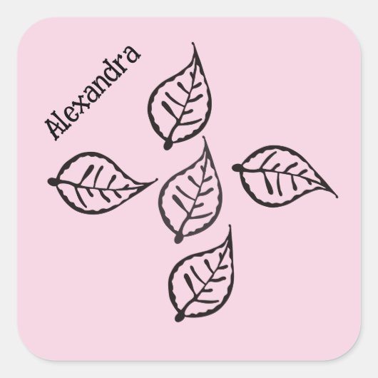 ピンク離れの木版正方形ステッカー スクエアシール (正面)
