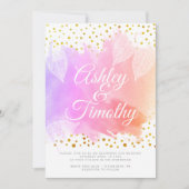 ピンク離れの水彩書道の上結婚に 招待状 (正面)