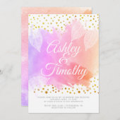 ピンク離れの水彩書道の上結婚に 招待状 (正面/裏面)