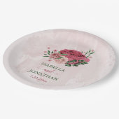 ピンク離れの花は結婚緑 ペーパープレート (アングル)