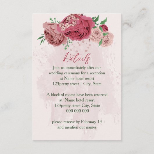 ピンク離れの花は結婚詳細 エンクロージャーカード (正面)