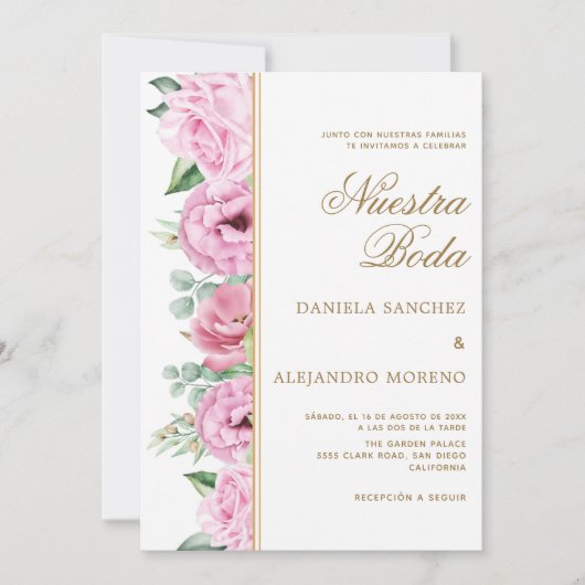 ピンク離れフローラヌエストラスペインのボダ結婚ズ 招待状 (正面)