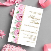 ピンク離れフローラヌエストラスペインのボダ結婚ズ 招待状