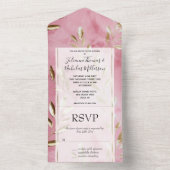 ピンク離れ金ゴールド結婚ズ オールインワン招待状 (内側)