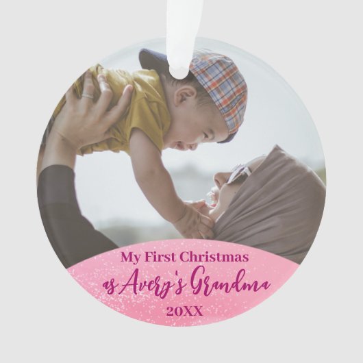 ピンク雪おばあちゃんの写真として1stクリスマス オーナメント (正面)