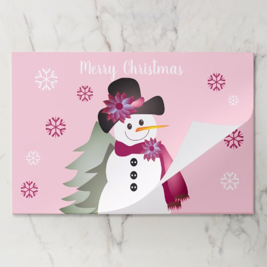 ピンク雪だるまと雪片 ペーパーパッド (折り畳み)