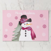 ピンク雪だるまと雪片 ペーパーパッド (正面)
