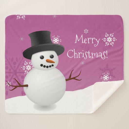 ピンク雪だるまウィンタークリスマスシェルパブランケット シェルパブランケット (正面(横))