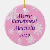 ピンク雪だるまガールアンドドッグカスタムクリスマス セラミックオーナメント (裏面)