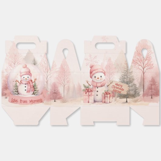 ピンク雪だるまクリスマスパーティーボックス フェイバーボックス (見開き)