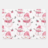 ピンク雪だるまクリスマス ラッピングペーパーシート (正面)