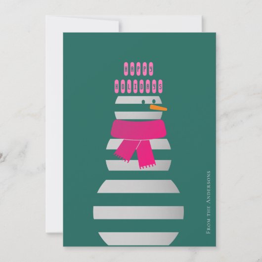 ピンク雪だるまスノーウーマンのクリスマスホリデーカード シーズンカード (正面)