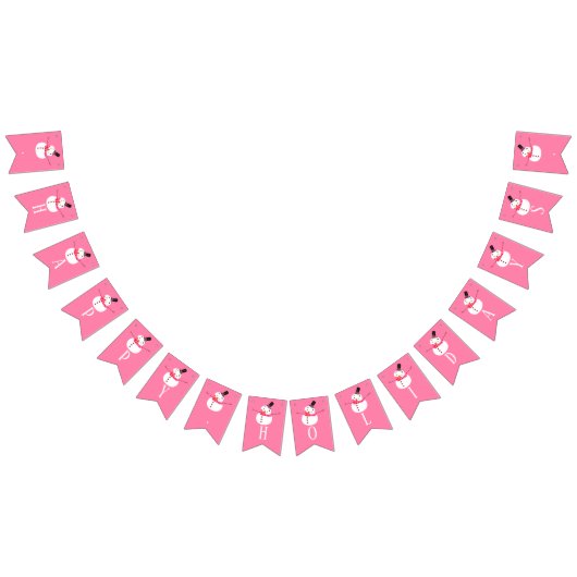 ピンク雪だるまハッピーホリデー バンティングフラッグ (全)