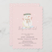 ピンク雪だるまベビーベビーシャワー外は寒い 招待状 (正面/裏面)