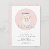 ピンク雪だるまベビーベビーシャワー外は寒い 招待状 (正面/裏面)