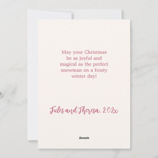 ピンク雪だるまヴィンテージクリスマスフラットホリデーカード シーズンカード (裏面)