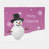 ピンク雪だるま冬シーンクリスマスブランケット フリースブランケット (正面(横))