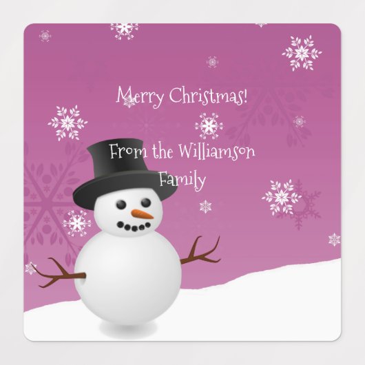ピンク雪だるま冬シーンクリスマスベーキングラベル ラベル (デザイン3)