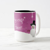 ピンク雪だるま冬シーンクリスマスマグカップ ツートーンマグカップ (正面右)