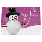 ピンク雪だるま冬景色クリスマス抱き枕 ラージペーパーバッグ (正面)