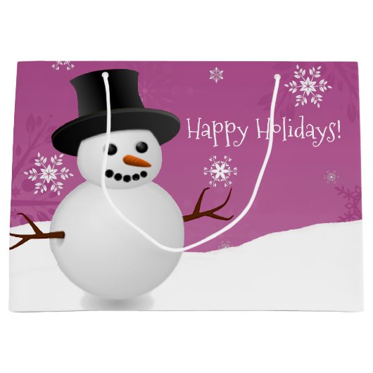 ピンク雪だるま冬景色クリスマス抱き枕 ラージペーパーバッグ (正面)