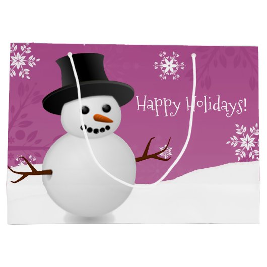 ピンク雪だるま冬景色クリスマス抱き枕 ラージペーパーバッグ (裏面)