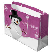 ピンク雪だるま冬景色クリスマス抱き枕 ラージペーパーバッグ (裏面アングル)