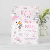 ピンク雪だるま誕生日 招待状 (スタンド正面)