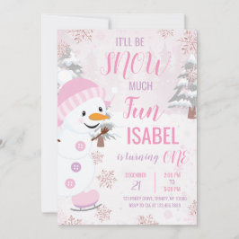 ピンク雪だるま誕生日 招待状